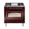 ILVE Nostalgie II Noblesse 36-Inch Propane Gas Dual Fuel Range and Triple Glass Door in Burgundy with Bronze Trim (UN36FNMPBUBLP)