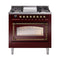 ILVE Nostalgie II Noblesse 36-Inch Dual Fuel Range and Triple Glass Door in Burgundy with Bronze Trim (UN36FNMPBUB)