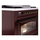 ILVE Nostalgie II Noblesse 36-Inch Propane Gas Dual Fuel Range and Triple Glass Door in Burgundy with Bronze Trim (UN36FNMPBUBLP)