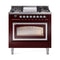 ILVE Nostalgie II Noblesse 36-Inch Propane Gas Dual Fuel Range and Triple Glass Door in Burgundy with Chrome Trim (UN36FNMPBUCLP)