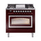 ILVE Nostalgie II Noblesse 36-Inch Dual Fuel Range and Triple Glass Door in Burgundy with Chrome Trim (UN36FNMPBUC)