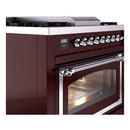 ILVE Nostalgie II Noblesse 36-Inch Propane Gas Dual Fuel Range and Triple Glass Door in Burgundy with Chrome Trim (UN36FNMPBUCLP)