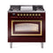 ILVE Nostalgie II Noblesse 36-Inch Dual Fuel Range and Triple Glass Door in Burgundy with Brass Trim (UN36FNMPBUG)