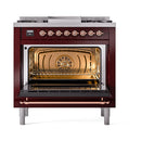 ILVE Nostalgie II Noblesse 36-Inch Propane Gas Dual Fuel Range and Triple Glass Door in Burgundy with Copper Trim (UN36FNMPBUPLP)