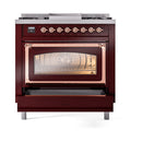 ILVE Nostalgie II Noblesse 36-Inch Propane Gas Dual Fuel Range and Triple Glass Door in Burgundy with Copper Trim (UN36FNMPBUPLP)