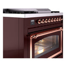 ILVE Nostalgie II Noblesse 36-Inch Propane Gas Dual Fuel Range and Triple Glass Door in Burgundy with Copper Trim (UN36FNMPBUPLP)