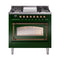 ILVE Nostalgie II Noblesse 36-Inch Propane Gas Dual Fuel Range and Triple Glass Door in Emerald Green with Bronze Trim (UN36FNMPEGBLP)