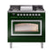 ILVE Nostalgie II Noblesse 36-Inch Propane Gas Dual Fuel Range and Triple Glass Door in Emerald Green with Chrome Trim (UN36FNMPEGCLP)