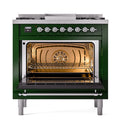 ILVE Nostalgie II Noblesse 36-Inch Natural Gas Dual Fuel Range and Triple Glass Door in Emerald Green with Chrome Trim (UN36FNMPEGC)