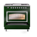 ILVE Nostalgie II Noblesse 36-Inch Natural Gas Dual Fuel Range and Triple Glass Door in Emerald Green with Chrome Trim (UN36FNMPEGC)