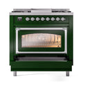ILVE Nostalgie II Noblesse 36-Inch Propane Gas Dual Fuel Range and Triple Glass Door in Emerald Green with Chrome Trim (UN36FNMPEGCLP)