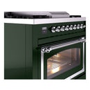 ILVE Nostalgie II Noblesse 36-Inch Propane Gas Dual Fuel Range and Triple Glass Door in Emerald Green with Chrome Trim (UN36FNMPEGCLP)