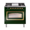 ILVE Nostalgie II Noblesse 36-Inch Propane Gas Dual Fuel Range and Triple Glass Door in Emerald Green with Brass Trim (UN36FNMPEGGLP)