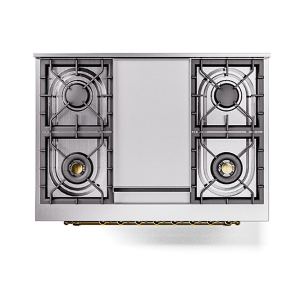 Built-in-style cooktop with four burners in silver for dual fuel range