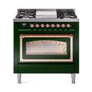 ILVE Nostalgie II Noblesse 36-Inch Propane Gas Dual Fuel Range and Triple Glass Door in Emerald Green with Copper Trim (UN36FNMPEGPLP)