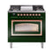 ILVE Nostalgie II Noblesse 36-Inch Propane Gas Dual Fuel Range and Triple Glass Door in Emerald Green with Copper Trim (UN36FNMPEGPLP)