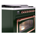 ILVE Nostalgie II Noblesse 36-Inch Natural Gas Dual Fuel Range and Triple Glass Door in Emerald Green with Copper Trim (UN36FNMPEGP)
