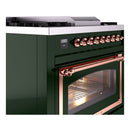 ILVE Nostalgie II Noblesse 36-Inch Propane Gas Dual Fuel Range and Triple Glass Door in Emerald Green with Copper Trim (UN36FNMPEGPLP)