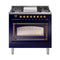 ILVE Nostalgie II Noblesse 36-Inch Propane Gas Dual Fuel Range and Triple Glass Door in Midnight Blue with Bronze Trim (UN36FNMPMBBLP)