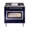 ILVE Nostalgie II Noblesse 36-Inch Propane Gas Dual Fuel Range and Triple Glass Door in Midnight Blue with Chrome Trim (UN36FNMPMBCLP)