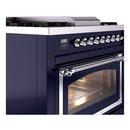 ILVE Nostalgie II Noblesse 36-Inch Propane Gas Dual Fuel Range and Triple Glass Door in Midnight Blue with Chrome Trim (UN36FNMPMBCLP)