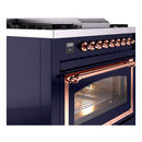ILVE Nostalgie II Noblesse 36-Inch Propane Gas Dual Fuel Range and Triple Glass Door in Midnight Blue with Copper Trim (UN36FNMPMBPLP)