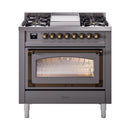 ILVE Nostalgie II Noblesse 36-Inch Propane Gas Dual Fuel Range and Triple Glass Door in Matte Graphite with Bronze Trim (UN36FNMPMGBLP)