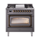 ILVE Nostalgie II Noblesse 36-Inch Natural Gas Dual Fuel Range and Triple Glass Door in Matte Graphite with Bronze Trim (UN36FNMPMGB)