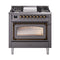 ILVE Nostalgie II Noblesse 36-Inch Natural Gas Dual Fuel Range and Triple Glass Door in Matte Graphite with Bronze Trim (UN36FNMPMGB)