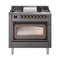 ILVE Nostalgie II Noblesse 36-Inch Dual Fuel Range and Triple Glass Door in Matte Graphite with Bronze Trim (UN36FNMPMGB)