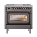 ILVE Nostalgie II Noblesse 36-Inch Propane Gas Dual Fuel Range and Triple Glass Door in Matte Graphite with Bronze Trim (UN36FNMPMGBLP)