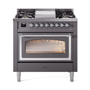 ILVE Nostalgie II Noblesse 36-Inch Propane Gas Dual Fuel Range and Triple Glass Door in Matte Graphite with Chrome Trim (UN36FNMPMGCLP)
