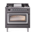 ILVE Nostalgie II Noblesse 36-Inch Natural Gas Dual Fuel Range and Triple Glass Door in Matte Graphite with Chrome Trim (UN36FNMPMGC)