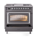 ILVE Nostalgie II Noblesse 36-Inch Propane Gas Dual Fuel Range and Triple Glass Door in Matte Graphite with Chrome Trim (UN36FNMPMGCLP)