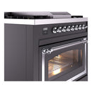 ILVE Nostalgie II Noblesse 36-Inch Propane Gas Dual Fuel Range and Triple Glass Door in Matte Graphite with Chrome Trim (UN36FNMPMGCLP)