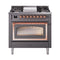ILVE Nostalgie II Noblesse 36-Inch Natural Gas Dual Fuel Range and Triple Glass Door in Matte Graphite with Copper Trim (UN36FNMPMGP)