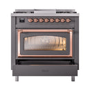 ILVE Nostalgie II Noblesse 36-Inch Propane Gas Dual Fuel Range and Triple Glass Door in Matte Graphite with Copper Trim (UN36FNMPMGPLP)