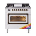 ILVE Nostalgie II Noblesse 36-Inch Natural Gas Dual Fuel Range and Triple Glass Door in Custom RAL with Burnished Bronze Trim (UN36FNMPRAB)