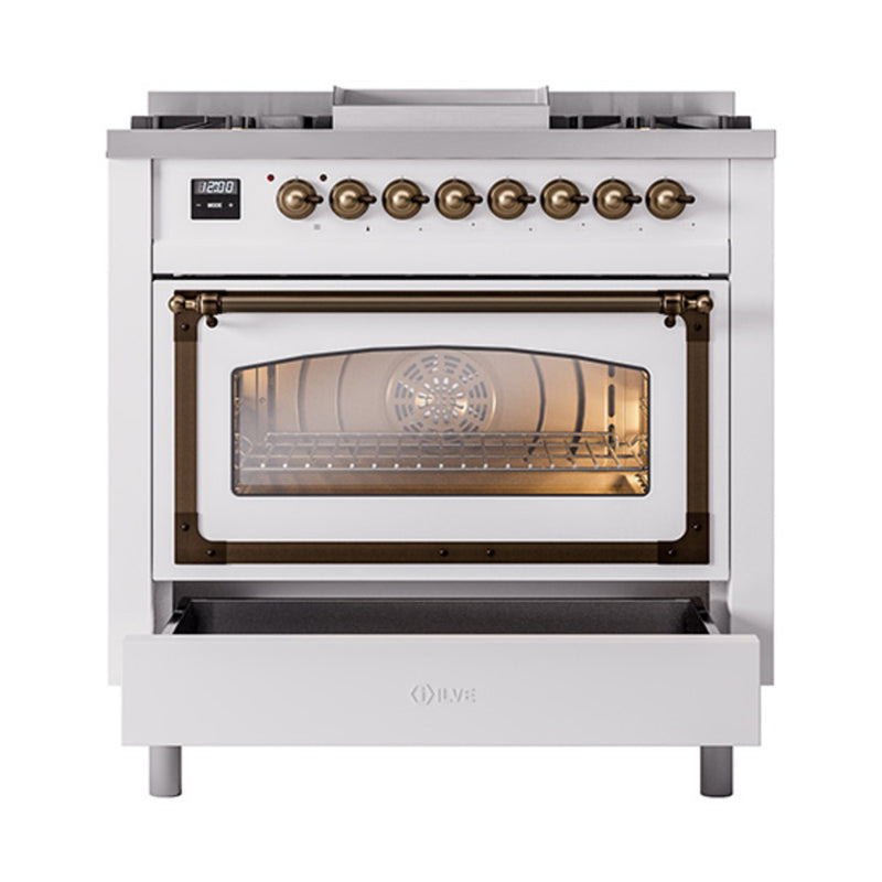 ILVE Nostalgie II Noblesse 36-Inch Dual Fuel Range and Triple Glass Door in Custom RAL with Bronze Trim (UN36FNMPRAB)