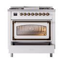 ILVE Nostalgie II Noblesse 36-Inch Natural Gas Dual Fuel Range and Triple Glass Door in Custom RAL with Bronze Trim (UN36FNMPRAB)