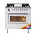 ILVE Nostalgie II Noblesse 36-Inch Natural Gas Dual Fuel Range and Triple Glass Door in Custom RAL with Chrome Trim (UN36FNMPRAC)