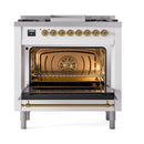 ILVE Nostalgie II Noblesse 36-Inch Natural Gas Dual Fuel Range and Triple Glass Door in RAL with Brass Trim (UN36FNMPRAG)