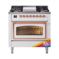 ILVE Nostalgie II Noblesse 36-Inch Natural Gas Dual Fuel Range and Triple Glass Door in Custom RAL with Copper Trim (UN36FNMPRAP)