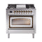 ILVE Nostalgie II Noblesse 36-Inch Propane Gas Dual Fuel Range and Triple Glass Door in Stainless Steel with Bronze Trim (UN36FNMPSSBLP)