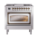 ILVE Nostalgie II Noblesse 36-Inch Propane Gas Dual Fuel Range and Triple Glass Door in Stainless Steel with Bronze Trim (UN36FNMPSSBLP)