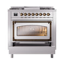 ILVE Nostalgie II Noblesse 36-Inch Propane Gas Dual Fuel Range and Triple Glass Door in Stainless Steel with Bronze Trim (UN36FNMPSSBLP)