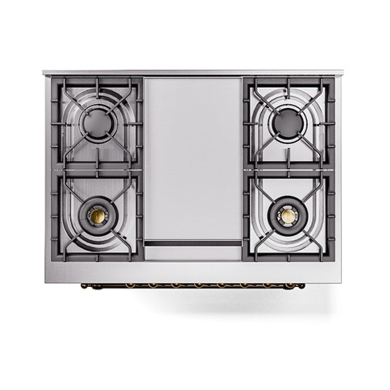 ILVE Nostalgie II Noblesse 36-Inch Dual Fuel Range and Triple Glass Door in Stainless Steel with Bronze Trim (UN36FNMPSSB)