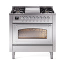 ILVE Nostalgie II Noblesse 36-Inch Natural Gas Dual Fuel Range and Triple Glass Door in Stainless Steel with Chrome Trim (UN36FNMPSSC)