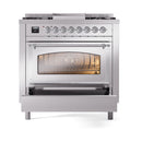 ILVE Nostalgie II Noblesse 36-Inch Natural Gas Dual Fuel Range and Triple Glass Door in Stainless Steel with Chrome Trim (UN36FNMPSSC)