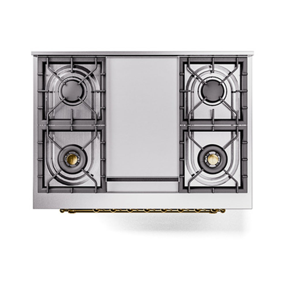 Built-in dual fuel cooktop layout with four burners shown in cutaway view